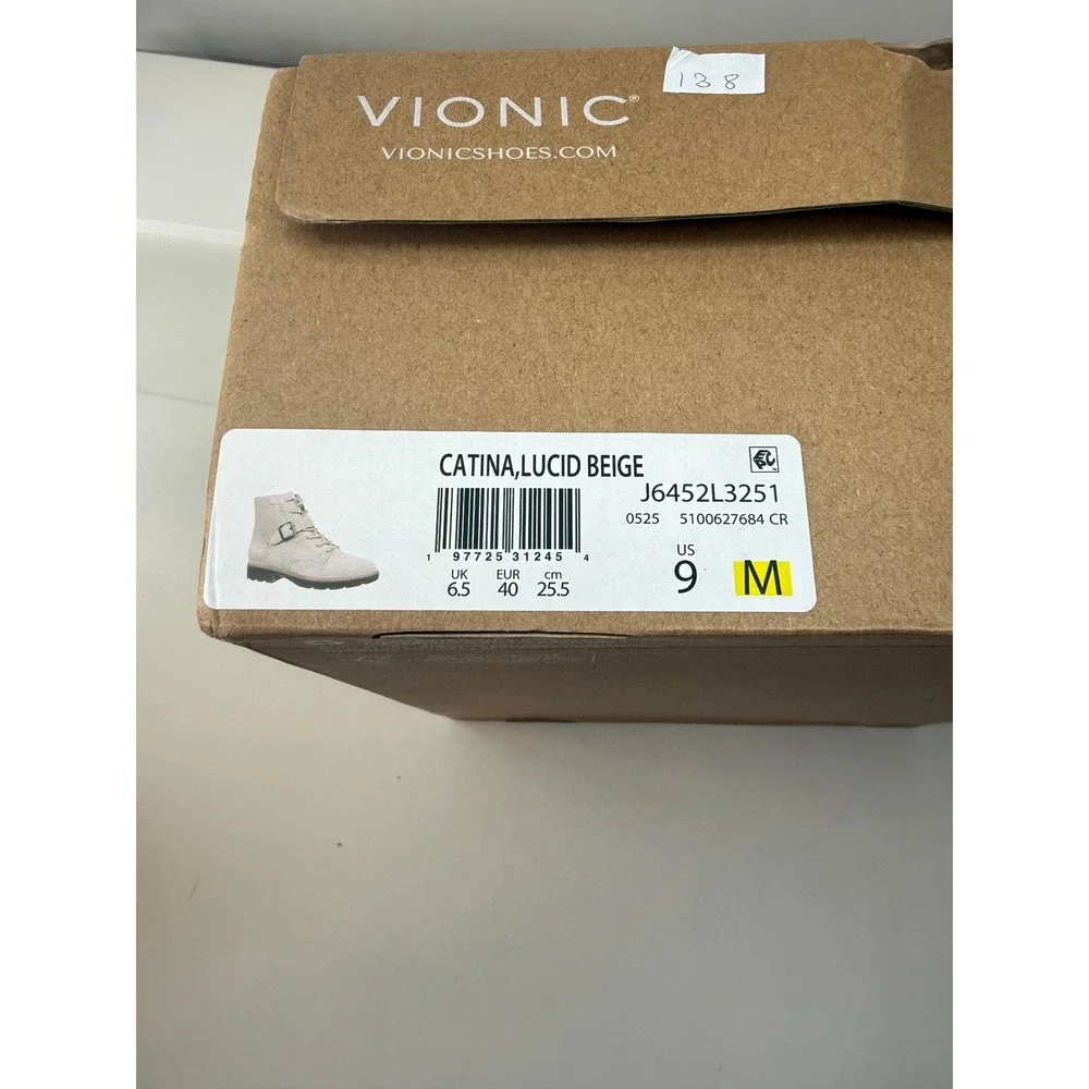 Vionic Catina Suede Lucid Beige Combat Boots Side Zip Women Size 9‎ NWB